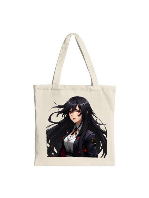 Stylish Canvas Tote Bag featuring a confident black - haired anime character in a dark jacket with red buttons perfect for shopping and travel