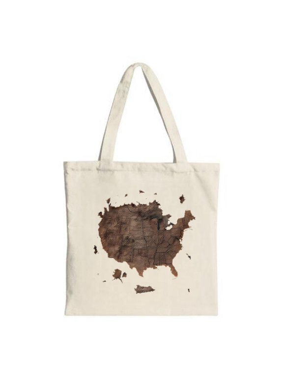 Stylish Canvas Tote Bag featuring a detailed map of the USA with states outlined in brown and connected by lines perfect for shopping and travel