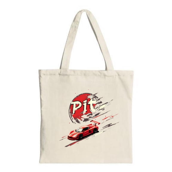 Stylish Canvas Tote Bag featuring a dynamic red sports car racing towards a bold circular design perfect for shopping travel and parties