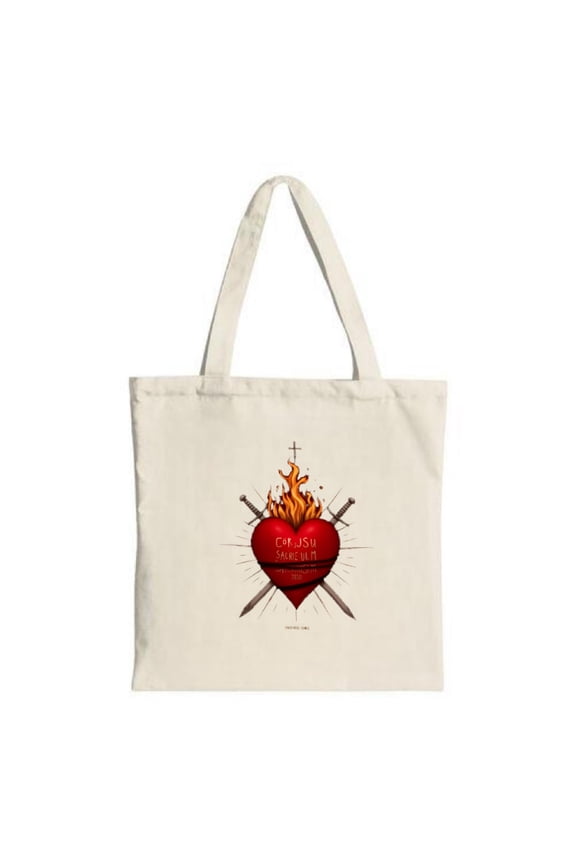 Stylish Canvas Tote Bag featuring a fiery red heart with crossed ' CALJUS SHARIA ' - perfect for shopping travel and parties