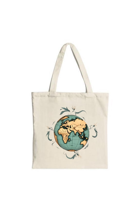 Stylish Canvas Tote Bag featuring a globe design with arrows indicating movement perfect for travel shopping and parties