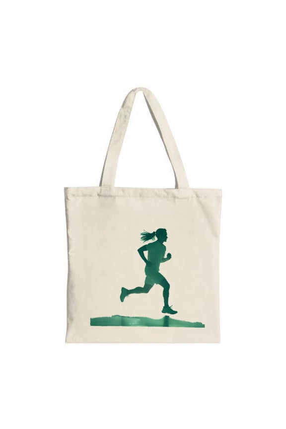 Stylish Canvas Tote Bag featuring a green silhouette of a runner on a path perfect for fitness enthusiasts and Eco-Friendly shopping