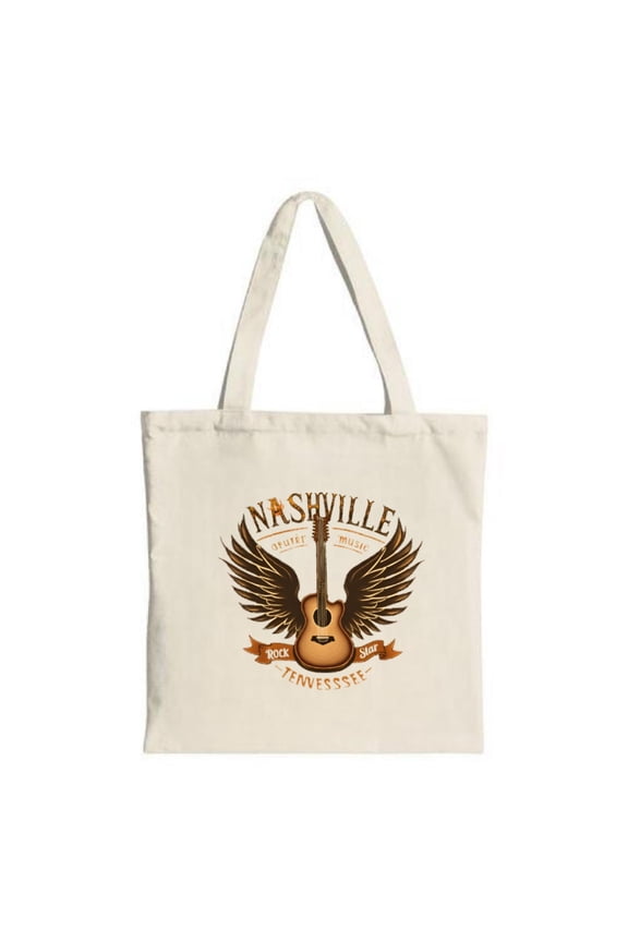 Stylish Canvas Tote Bag featuring a guitar with wings " Nashville " & " 2023 Song Fest " - Perfect for music lovers