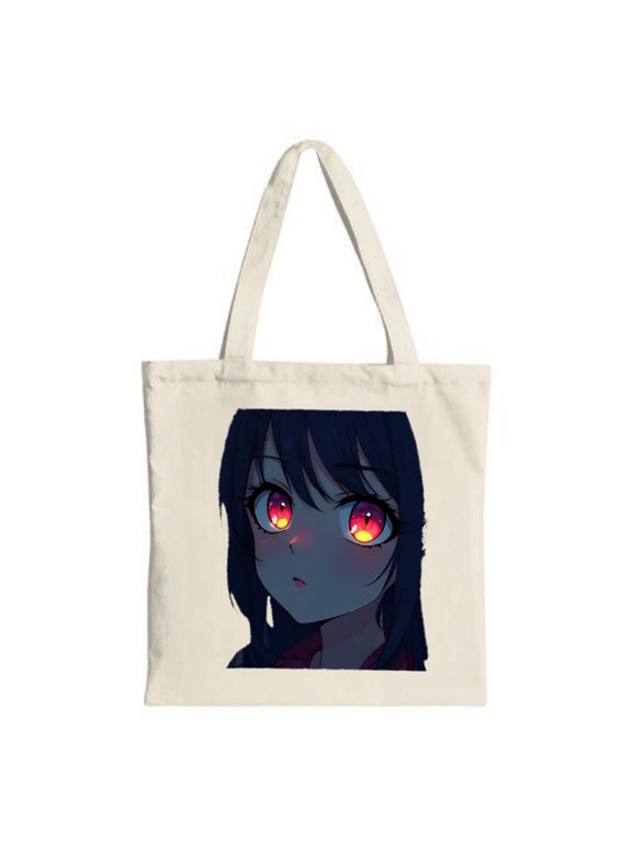 Stylish Canvas Tote Bag featuring a striking anime with glowing red eyes and dark hair perfect for shopping travel and parties
