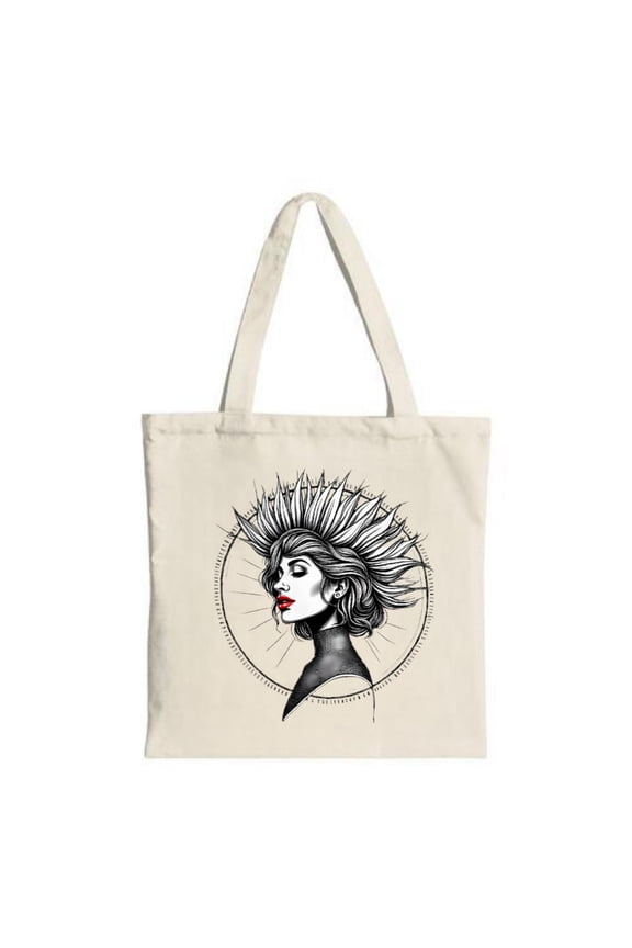 Stylish Canvas Tote Bag featuring a striking woman with a spiked crown perfect for shopping travel and parties