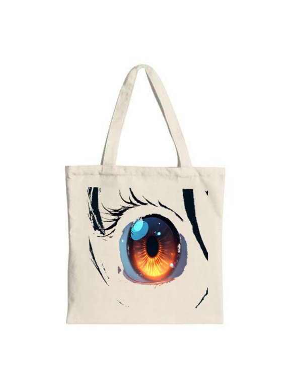 Stylish Canvas Tote Bag featuring a vibrant anime-Style eye design in orange and blue perfect for shopping travel and parties