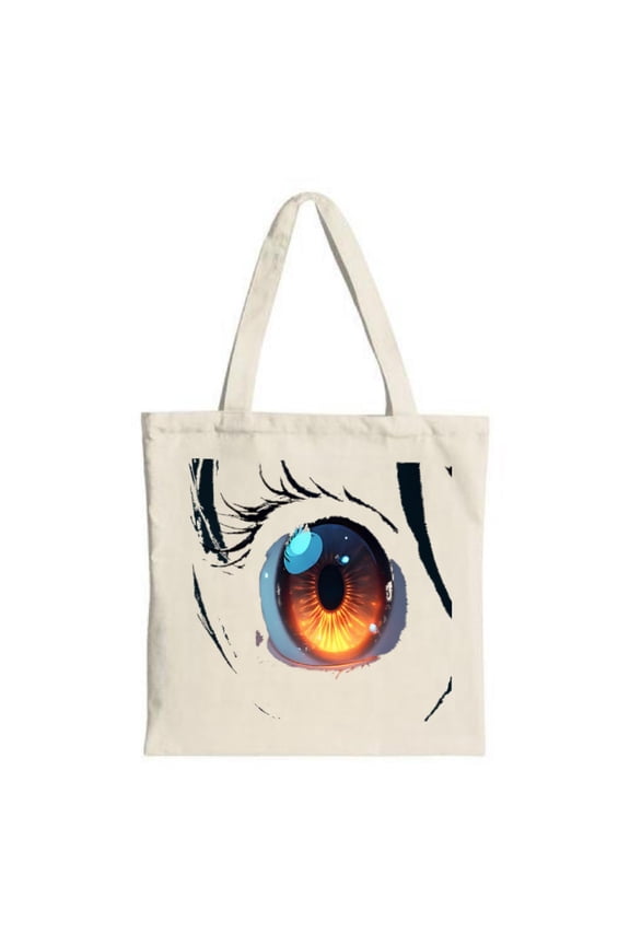 Stylish Canvas Tote Bag featuring a vibrant anime-Style eye design in orange and blue perfect for shopping travel and parties