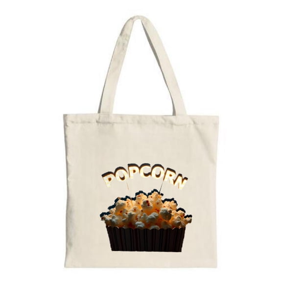 Stylish Canvas Tote Bag featuring a vibrant popcorn design with bold ' POPCORN ' lettering perfect for parties travel and shopping