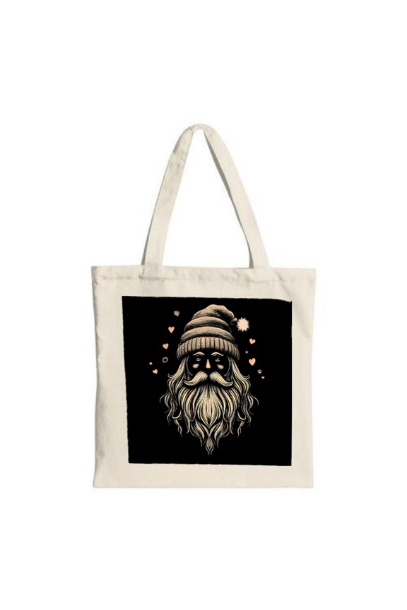 Stylish Canvas Tote Bag featuring an intricate illustration of a bearded man in a hat surrounded by heart shapes on a black background