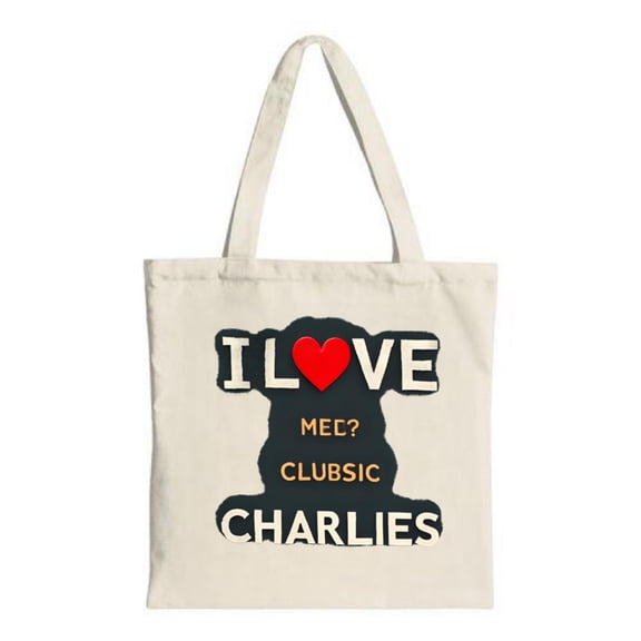 Stylish Canvas Tote Bag featuring bold " I LOVE MEET CHARLIES " design with a heart symbol perfect for shopping and parties