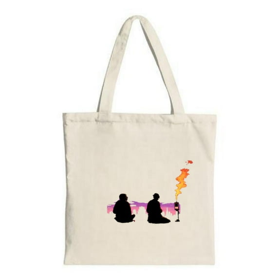 Stylish Canvas Tote Bag featuring silhouetted figures on a vibrant pink surface perfect for parties travel and shopping
