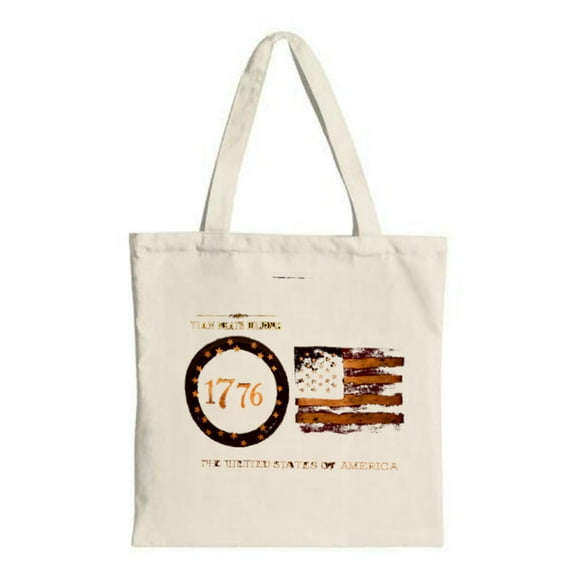 Stylish Canvas Tote Bag with 1776 in Orange & Rustic American Flag Design - Perfect for Shopping Travel & Parties