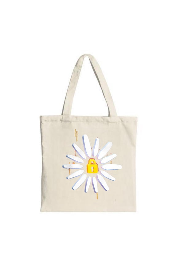 Stylish Canvas Tote Bag with 3D Daisy Design: Yellow Lock Center White Petals Perfect for Shopping Travel and Parties