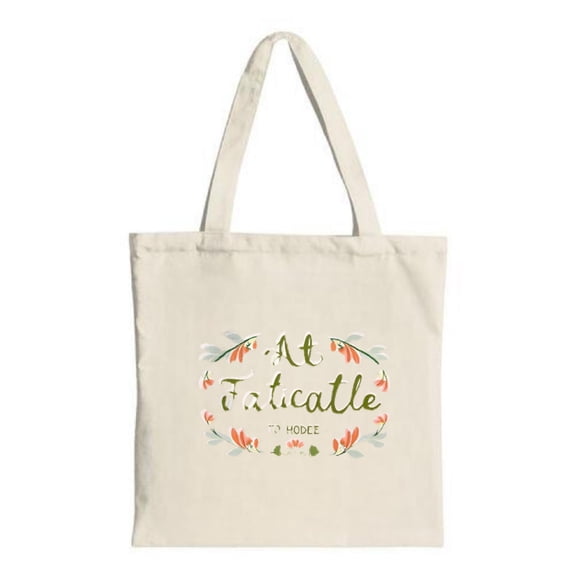 Stylish Canvas Tote Bag with " AT FÉTAILLE " & " HOTE " in vibrant fonts adorned with floral motifs in orange green & blue