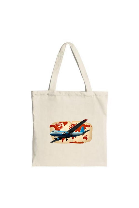 Stylish Canvas Tote Bag with Airplane & World Map Design - Perfect for Travel Shopping and Parties - Reusable & Multifunctional