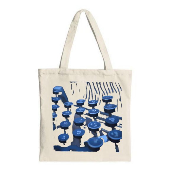 Stylish Canvas Tote Bag with Artistic Typewriter Key Design in Blue Shades Textured Wavy Background - Perfect for Shopping & Travel
