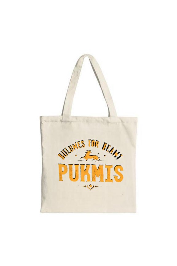 Stylish Canvas Tote Bag with " BULNEWS FOR BRAND PUKMIS " in bold orange accented by a horse graphic Perfect for shopping and travel