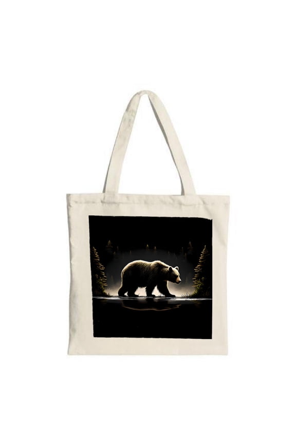 Stylish Canvas Tote Bag with Bear Reflection Design - Perfect for Shopping Travel & Parties - Eco-Friendly & Multifunctional