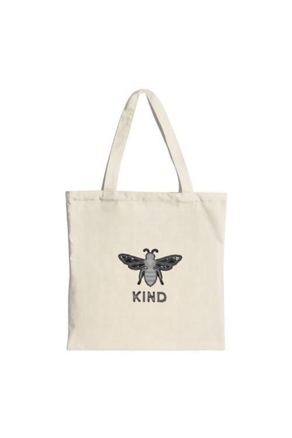 Stylish Canvas Tote Bag with Bee Design & ' KIND ' Text - Eco-Friendly Reusable Perfect for Shopping Travel & Parties