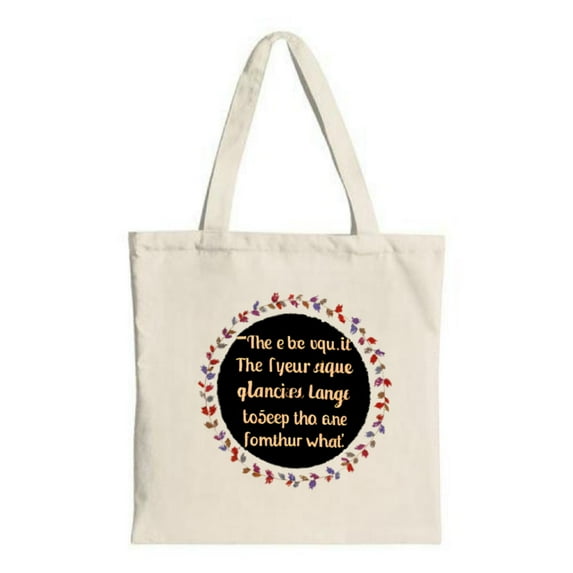 Stylish Canvas Tote Bag with Black Circular Design and Colorful Leaf Border Perfect for Shopping Travel and Parties