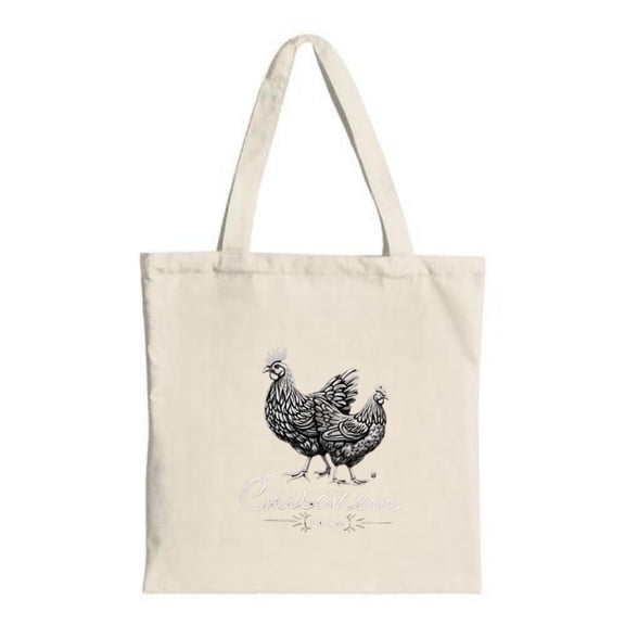 Stylish Canvas Tote Bag with Black - White Chicken Illustration and ' Chick - a - Dome ' Text Perfect for Shopping Travel and Parties