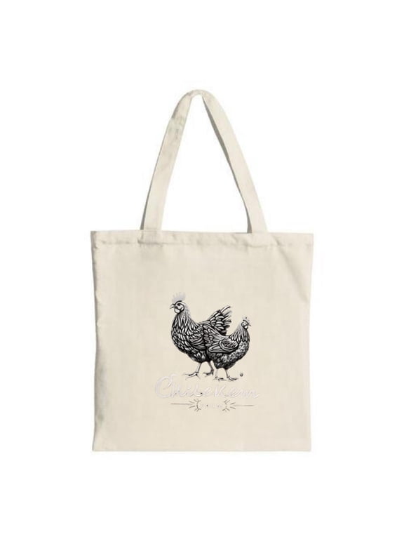 Stylish Canvas Tote Bag with Black - White Chicken Illustration and ' Chick - a - Dome ' Text Perfect for Shopping Travel and Parties