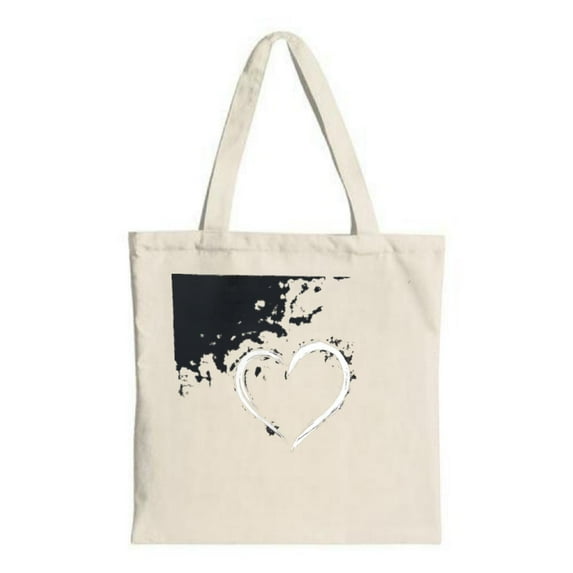 Stylish Canvas Tote Bag with Black & White Heart Design Perfect for Shopping Travel and Parties - Reusable & Multifunctional