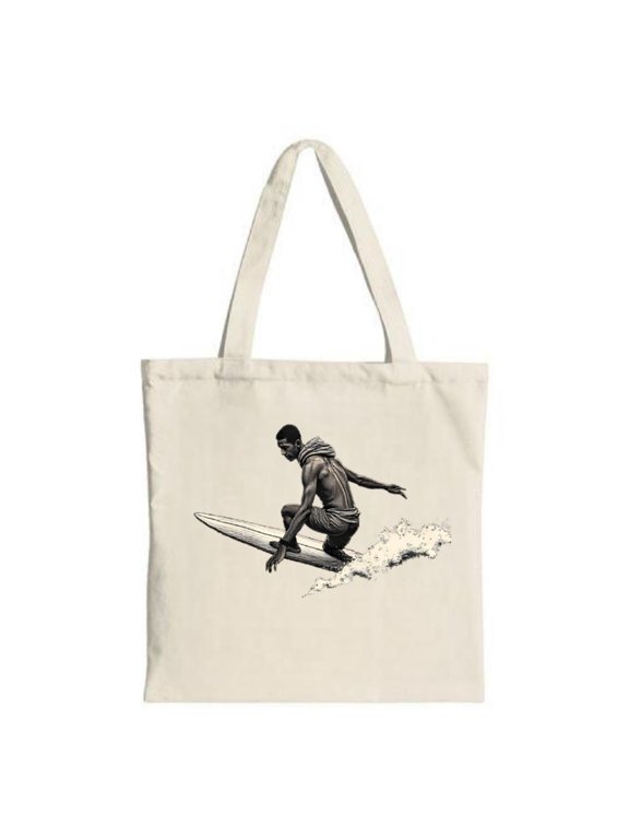 Stylish Canvas Tote Bag with Black - White Surfer Illustration Perfect for Shopping Travel and Parties - Multifunctional & Reusable