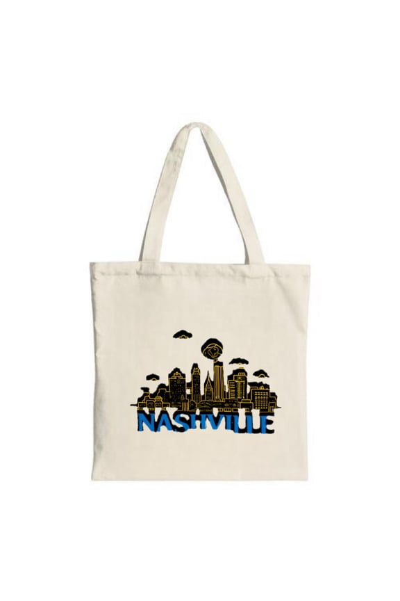 Stylish Canvas Tote Bag with Black & Yellow City Skyline Design Bold ' NASHVILLE ' Text Perfect for Shopping Travel & Parties
