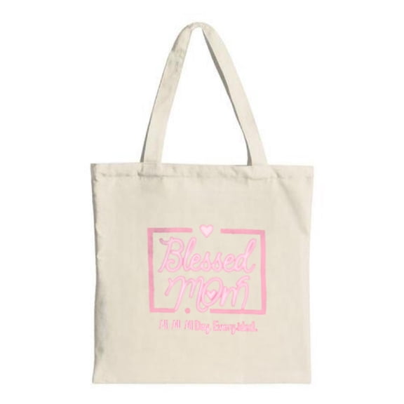 Stylish Canvas Tote Bag with ' Blessed Mom ' in cursive and heart design perfect for shopping travel and parties Reusable and chic