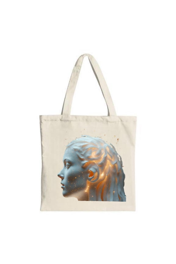 Stylish Canvas Tote Bag with Blue & Orange Human Profile Design Intricate Flowing Hair Patterns Perfect for Shopping & Travel