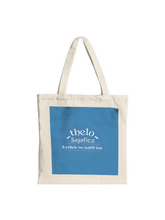 Stylish Canvas Tote Bag with Blue Square Design & Unique Text Perfect for Shopping Travel and Parties - Reusable & Multifunctional