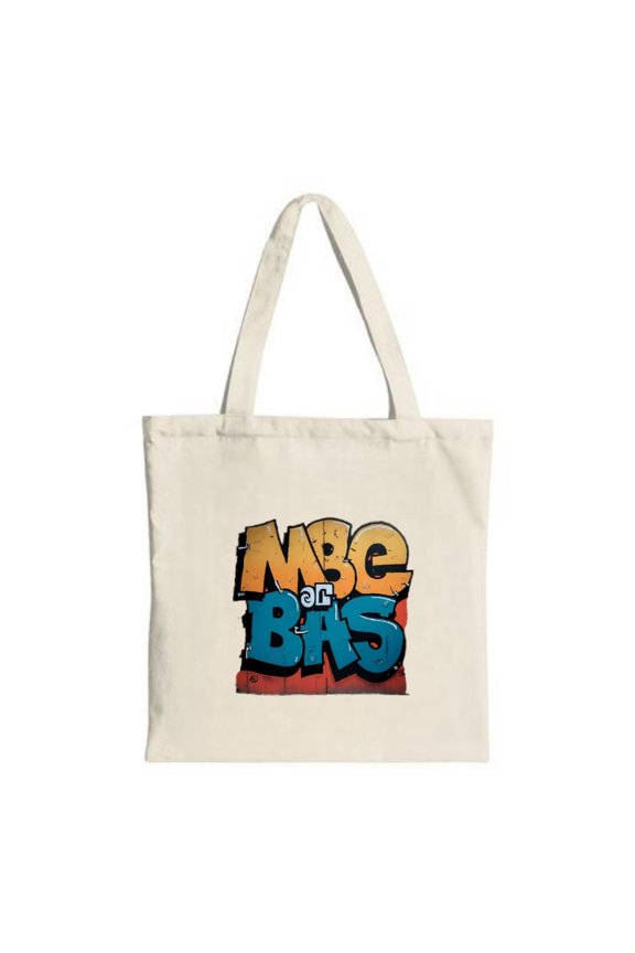 Stylish Canvas Tote Bag with Bold Graffiti Design - Features ' MBE ' in Orange & ' BAs ' in Blue Perfect for Shopping Travel & Parties