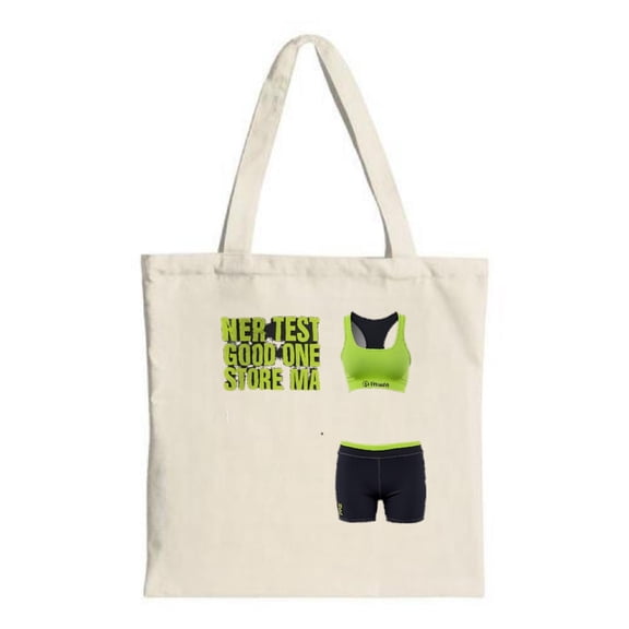 Stylish Canvas Tote Bag with Bold Green Sports Bra & Black Trim Design Perfect for Shopping Travel and Parties