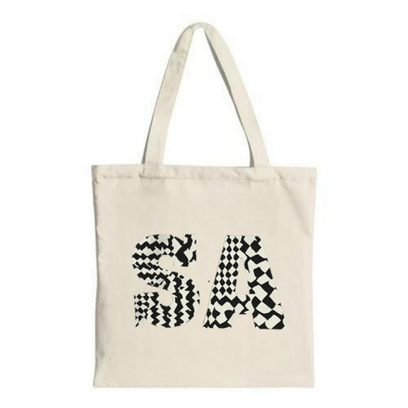 Stylish Canvas Tote Bag with Bold ' SA ' Checkered Design Perfect for Shopping Travel and Parties - Reusable & Multifunctional
