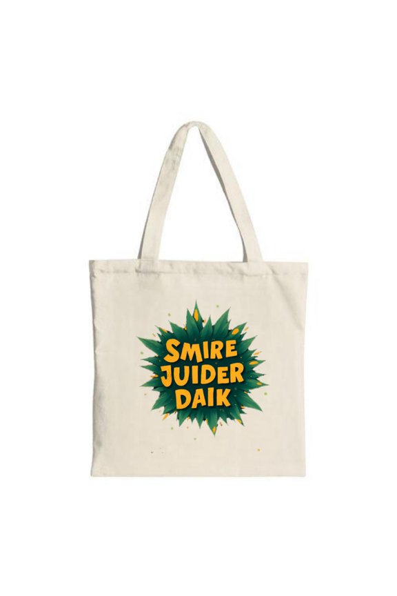 Stylish Canvas Tote Bag with Bold ' SMIRE JUIDER DAÍK ' Text in Orange & Yellow Surrounded by a Green Design