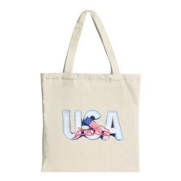 Stylish Canvas Tote Bag with Bold ' USA ' Design Intertwined Flag & Ribbon Perfect for Shopping Travel & Parties
