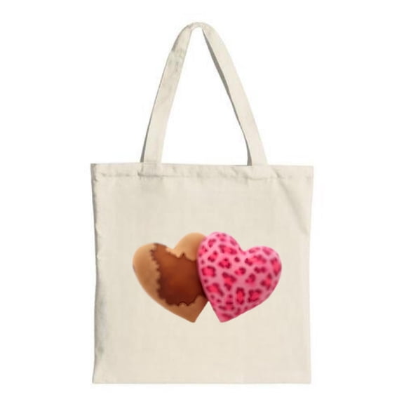 Stylish Canvas Tote Bag with Brown Chocolate & Pink Print Hearts Perfect for Shopping Travel and Parties
