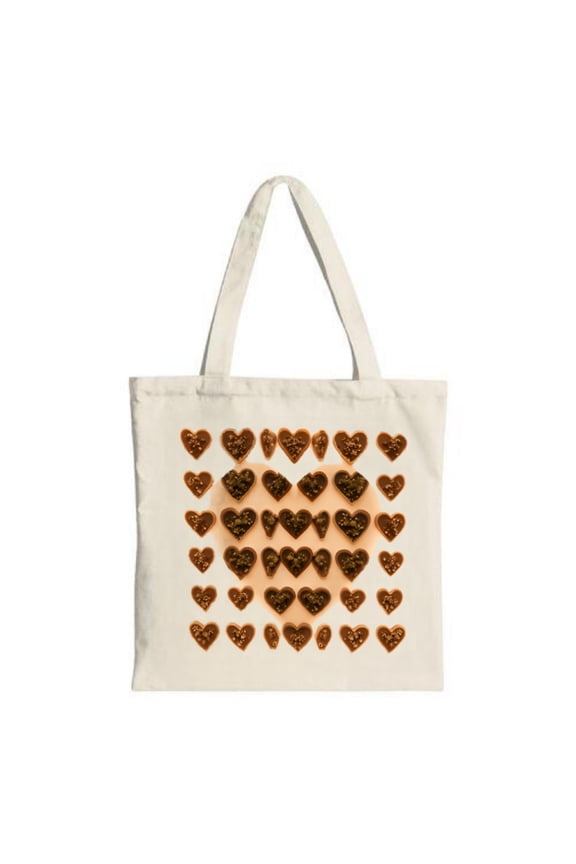 Stylish Canvas Tote Bag with Brown Heart Pattern Gradient Textured Design Perfect for Shopping Travel and Parties