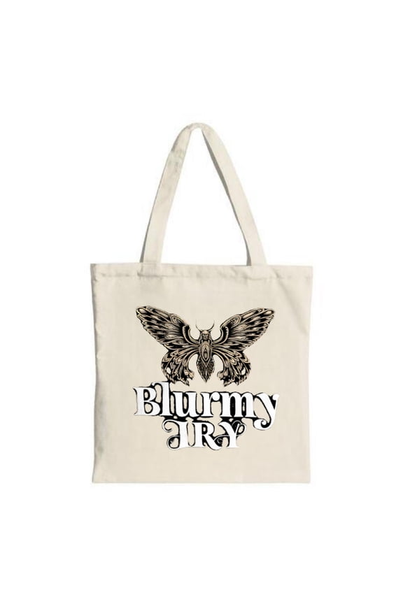 Stylish Canvas Tote Bag with Butterfly Design & ' BluMy Try ' Text - Perfect for Shopping Travel and Parties - Reusable & Multifunctional