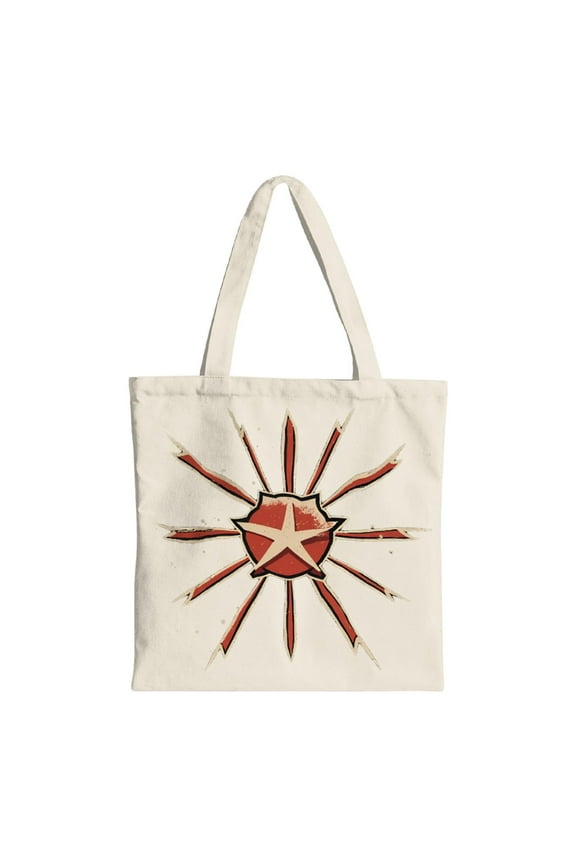 Stylish Canvas Tote Bag with Central Red Star and Elongated - Perfect Reusable Shopping Bag for Parties Travel and Everyday Use