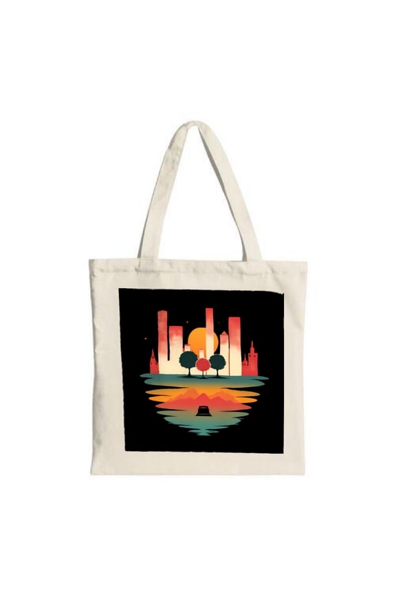 Stylish Canvas Tote Bag with City Skyline and Sunset Design - Perfect for Shopping Travel and Parties - Eco-Friendly & Reusable