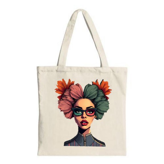 Stylish Canvas Tote Bag with Colorful Female Character Design - Vibrant Pink & Green Hair Perfect for Shopping Travel & Parties