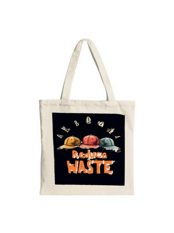 Stylish Canvas Tote Bag with Colorful Hats Design - ' ARK BOMBAY ' & ' Reduce Waste ' Text Perfect for Shopping Travel & Parties