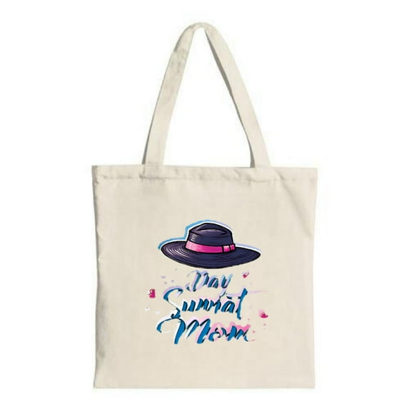 Stylish Canvas Tote Bag with Cream Background Dark Hat Illustration & Colorful ' שלום שמח מיום שמח ' Text - Perfect for Shopping & Travel