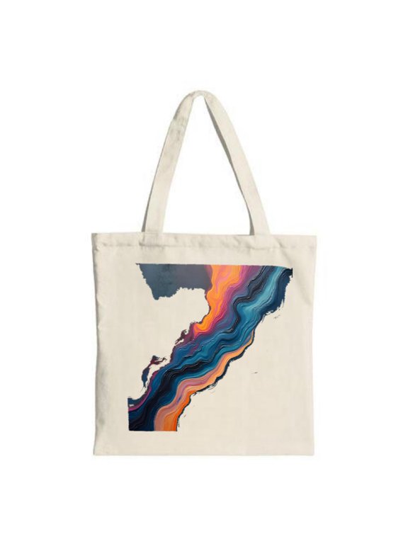 Stylish Canvas Tote Bag with Cream Background & Vibrant Abstract Map Design in Orange Blue Purple & Pink - Perfect for Shopping & Travel