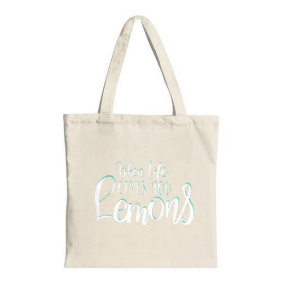 Stylish Canvas Tote Bag with Cursive " When life gives you lemons make lemonade " in Turquoise - Perfect for Shopping Travel & Parties