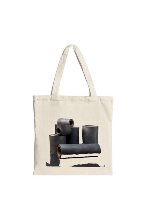 Stylish Canvas Tote Bag with Dark Gray Cylindrical Design on Light Beige Background - Perfect for Shopping Travel and Parties