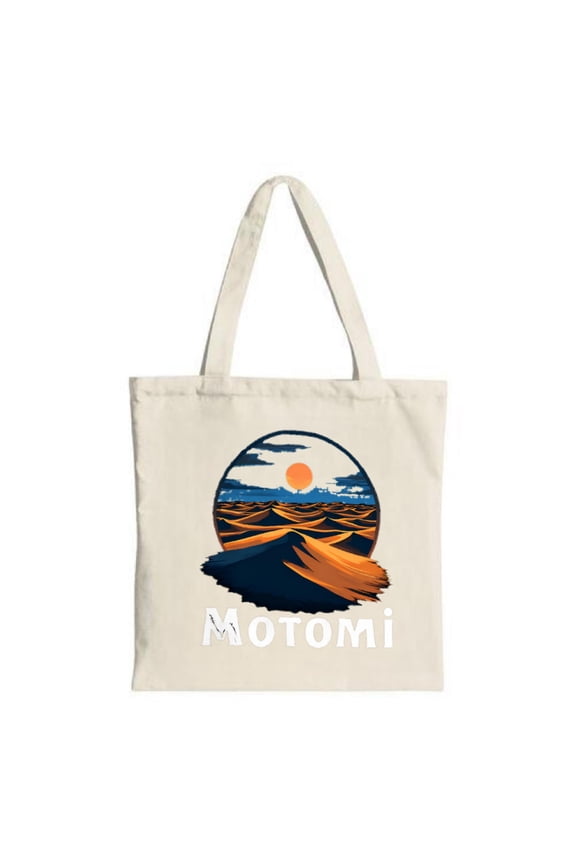 Stylish Canvas Tote Bag with Desert Landscape Design Featuring Rolling Dunes and a Bold Sun - Perfect for Shopping Travel and Parties