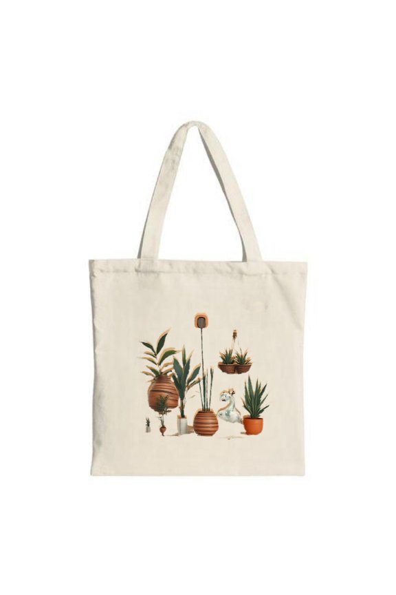 Stylish Canvas Tote Bag with Diverse Potted Plants Design - Perfect for Shopping Travel and Parties - Lightweight & Reusable